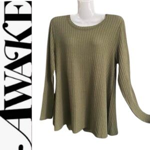 Army Green Ribbed Awake Top